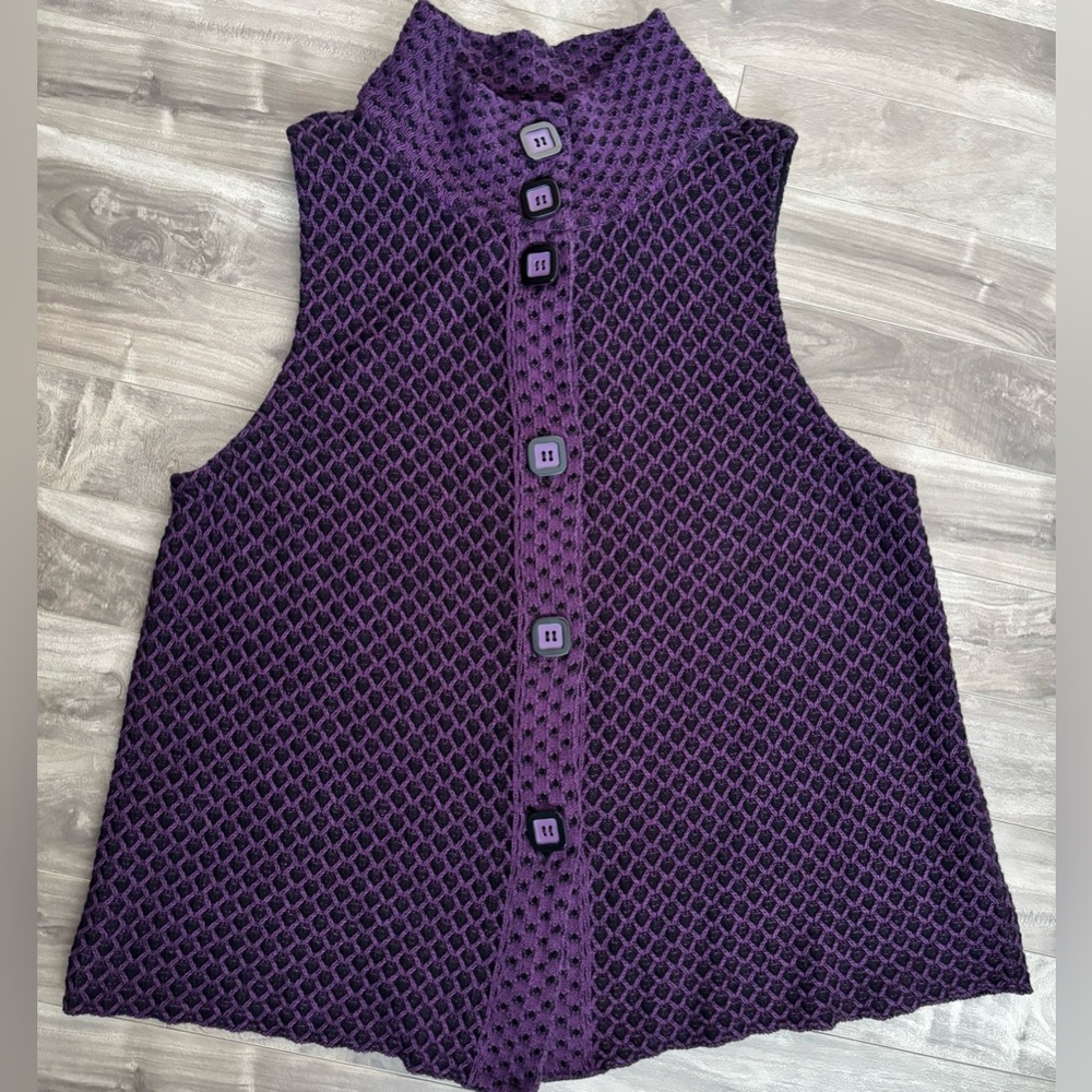 Sleeveless Purple Knit Button-Front Sweater Vest